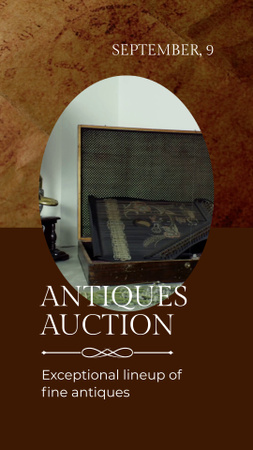 Designvorlage Kostbare Antiquitäten auf einer Auktion mit Grammophon für Instagram Video Story