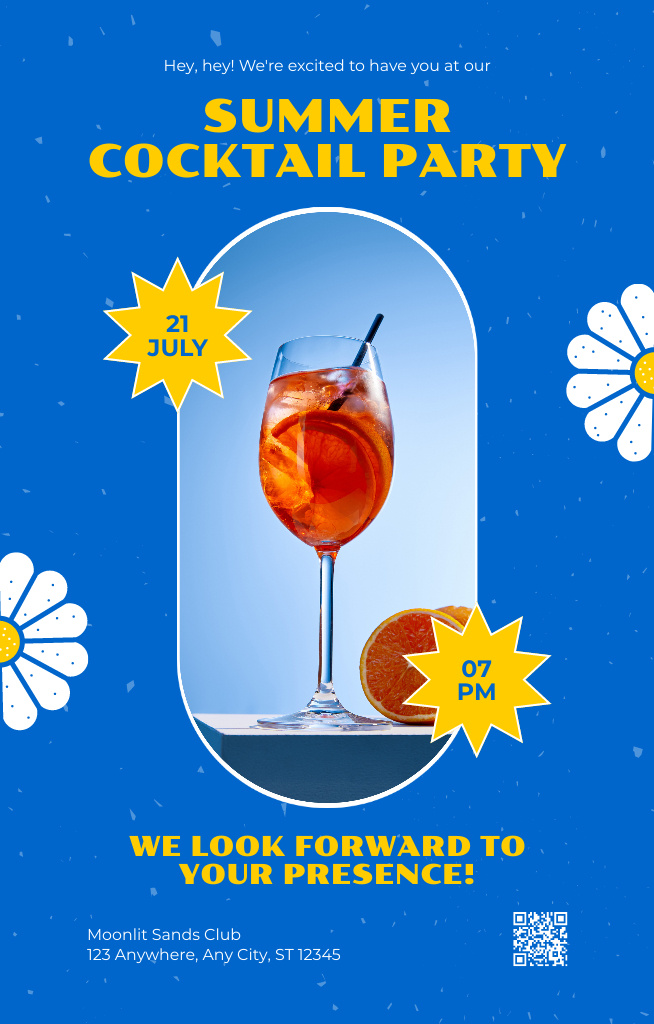 Summer Cocktail Party Ad Layout with Photo Invitation 4.6x7.2in Design Template