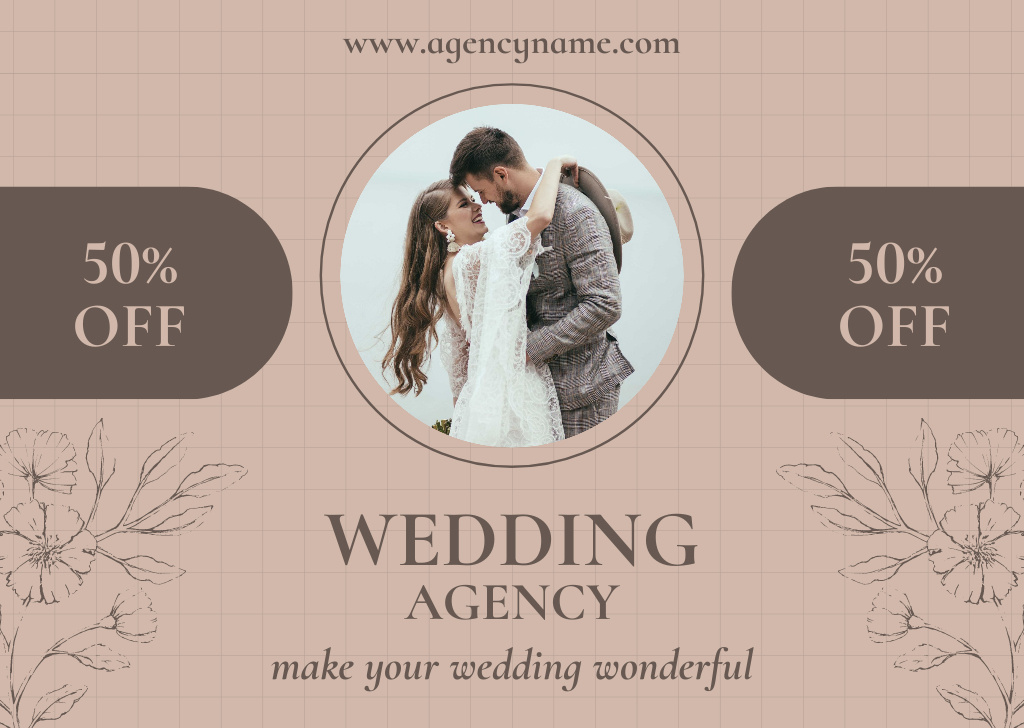 Wedding Agency Ad with Happy Young Couple Card Šablona návrhu