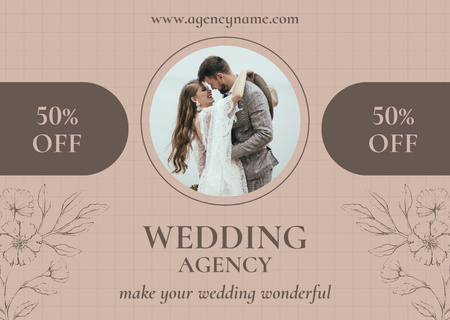 Designvorlage Hochzeitsagentur-Anzeige mit glücklichem jungem Paar für Card
