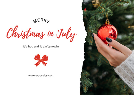 Female Hand Holding Beautiful Christmas Ball Toy Postcard – шаблон для дизайна