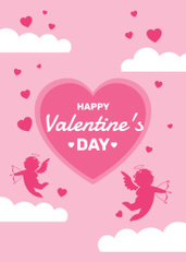 Valentine's Day Greeting with Heart and Cupids on Pink
