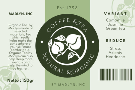 Ontwerpsjabloon van Label van Natuurlijke biologische koffie en thee