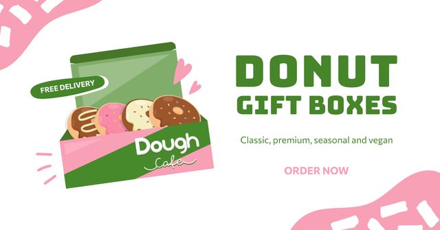 Modèle de visuel Doughnut Gift Boxes Promo with Bright Illustration - Facebook AD