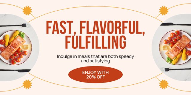 Discount in Fast Casual Restaurant with Delicious Dish Twitter Design Template
