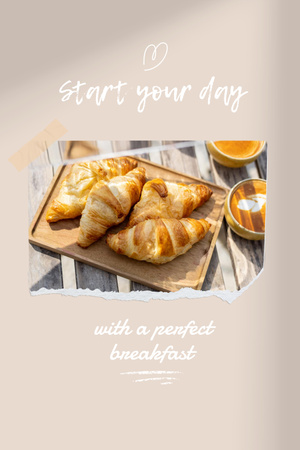 Delicious Croissants on Plate with Coffee Pinterest Design Template