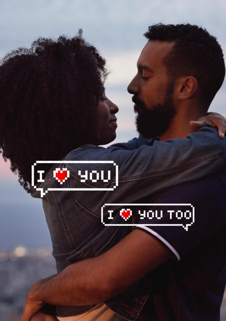 Multiracial Couple Hugs on Valentine's Day Postcard A5 Vertical Design Template