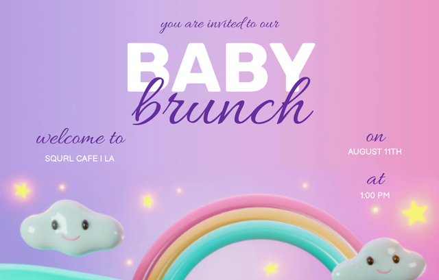 Baby Brunch Ad With Cute Rainbow And Clouds Invitation 4.6x7.2in Horizontal Tasarım Şablonu