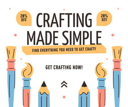 Crafting için Kırtasiye Malzemelerinde İndirim Facebook Tasarım Şablonu