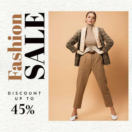 Female Fashion Clothes Sale with Young Woman in Trousers Instagram Design Template