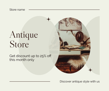 Valuable Decor With Discounts In Antique Store Facebook Design Template