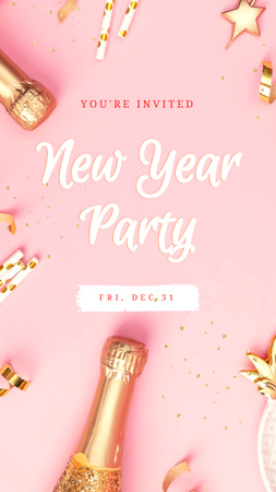 New Year Party Announcement with Champagne Instagram Story tervezősablon