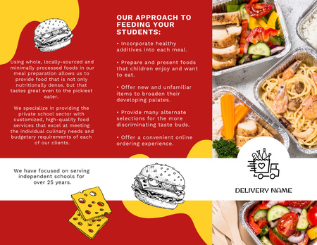 Affordable School Food Ad with Lunch Boxes And Description Brochure 8.5x11in Z-fold Design Template