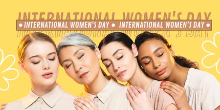 Beautiful Multiracial Women of Different Age on Women's Day Twitter Design Template