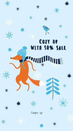 Plantilla de diseño de oferta descuento de invierno con cute fox en bufanda Instagram Story 