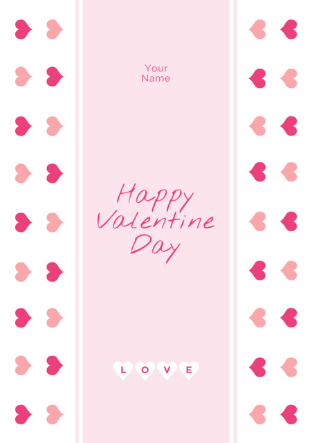 Valentine's Day Greeting with Cute Hearts Pattern Postcard A5 Vertical Design Template
