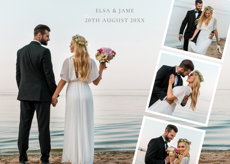 Esküvői meghívó romantikus pár áll a strandon Postcard 5x7in tervezősablon