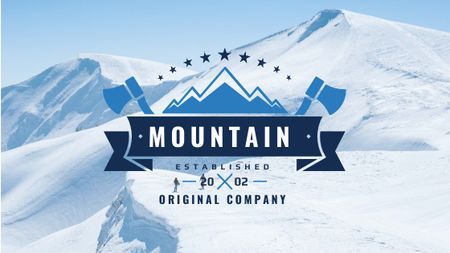 Platilla de diseño Mountaineering Equipment Company Icon with Snowy Mountains Title