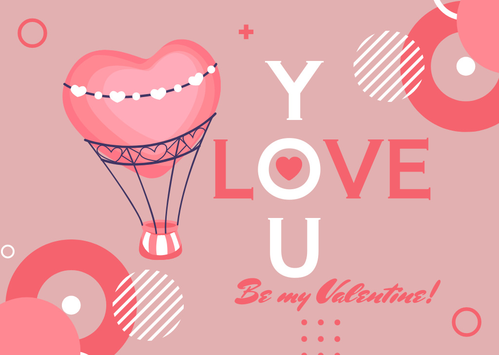 Designvorlage Spreading Valentine's Happiness with Pink Hearts Air Balloons für Card