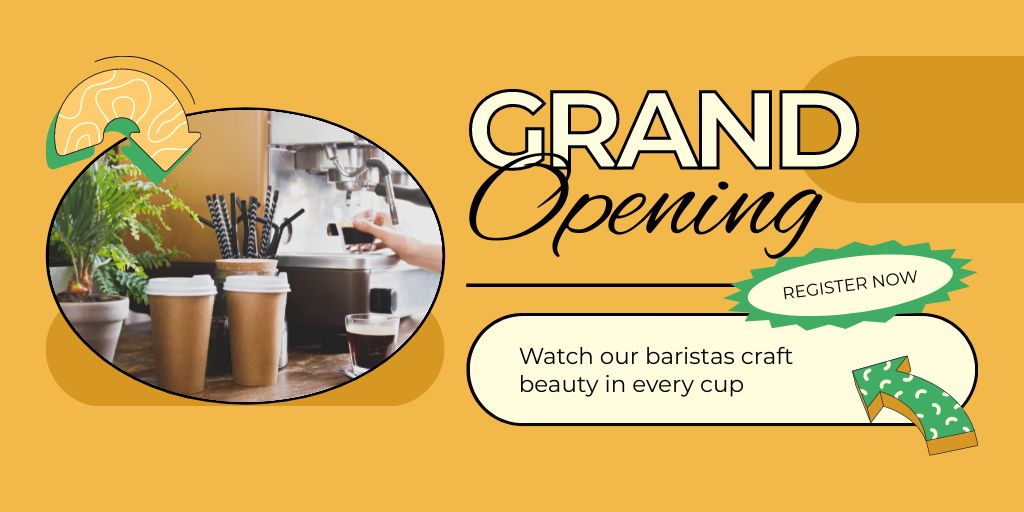 Designvorlage Grand Opening of Cafe with Craft Drinks from Baristas für Twitter
