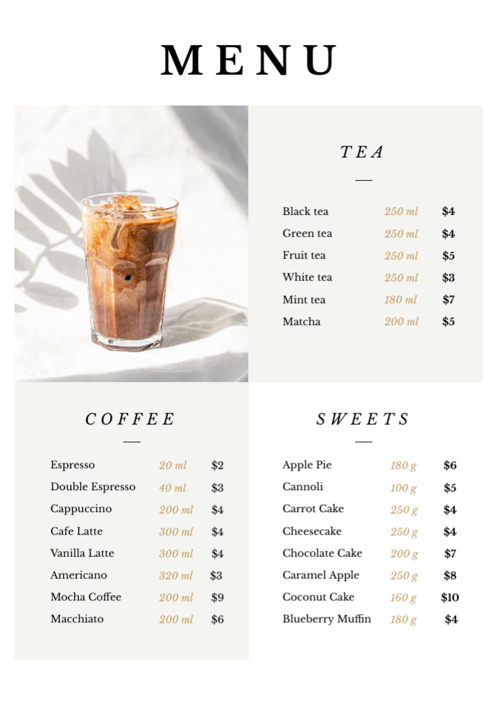 Coffee drinks with milk Menu Design Template