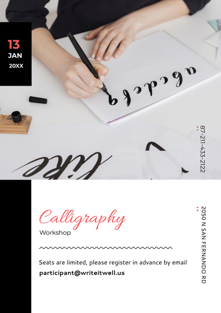 Calligraphy Workshop Announcement with Decorative Letters Poster Design Template