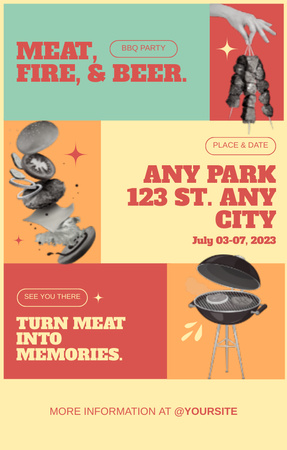 Bauhaus Style Ad of BBQ Party Invitation 4.6x7.2in Design Template