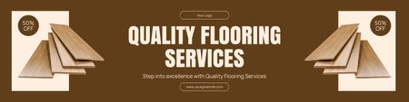 Minőségi padlóburkolati szolgáltatások hirdetése barna színben Twitter tervezősablon