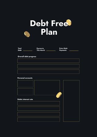 Debt Free Plan in black Schedule Planner Design Template