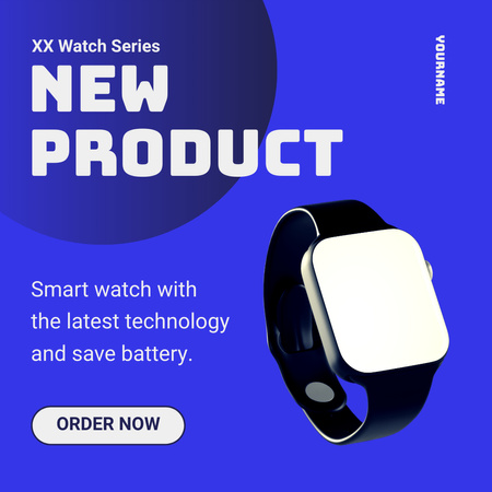 New Model Smart Watch with Powerful Battery Instagram AD Tasarım Şablonu