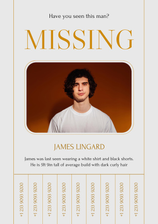 Announcement of Missing Young Guy Poster B2 Design Template