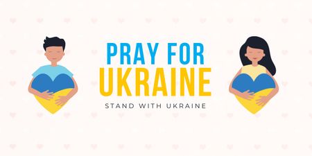 Plantilla de diseño de Awareness about War in Ukraine With Woman And Man Holding Hearts Twitter 