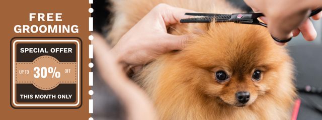 Free Pet grooming Offer with Cutest Little Dog in Salon Coupon Design Template