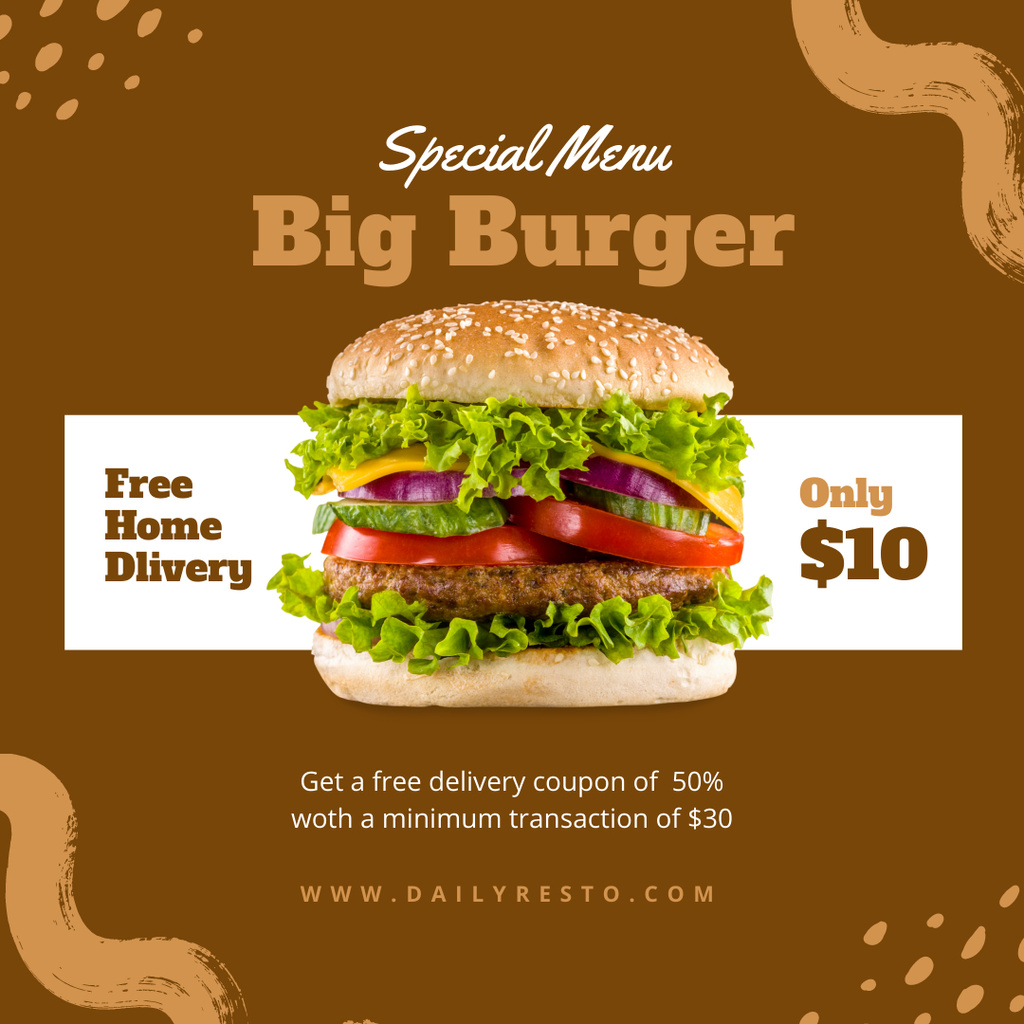 Szablon projektu Burger Sale Offer with Free Delivery  Instagram