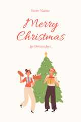 Warm Christmas Congrats with Illustrated Couple Smiling