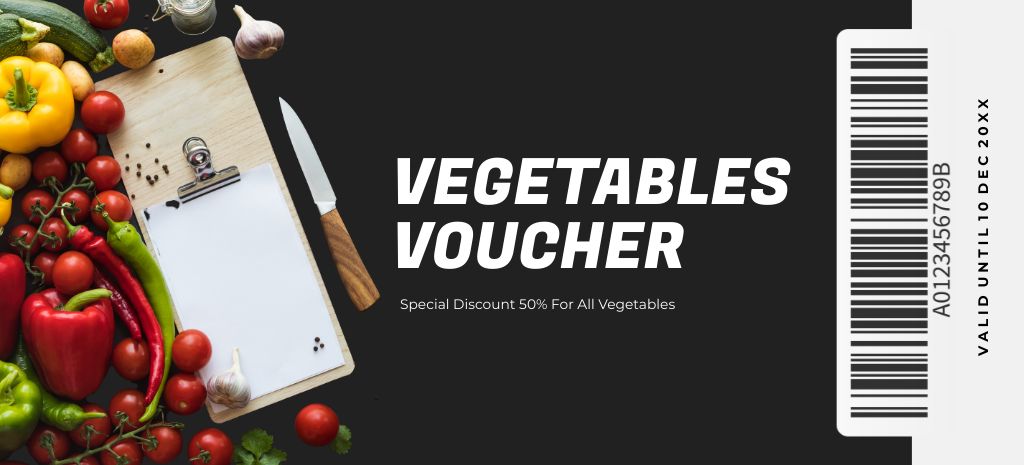 Fresh Vegetables for Grocery Store Ad Coupon 3.75x8.25in Design Template