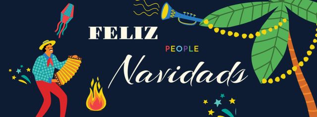 Feliz Navidad Greeting with Spanish Accordionist Facebook coverデザインテンプレート