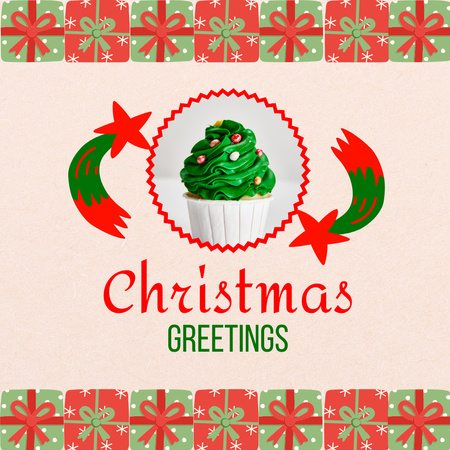 Christmas Holiday Greeting with Festive Cupcake Instagram Tasarım Şablonu