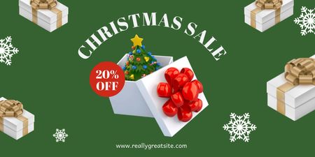 Christmas Gifts Sale Green Twitter Design Template