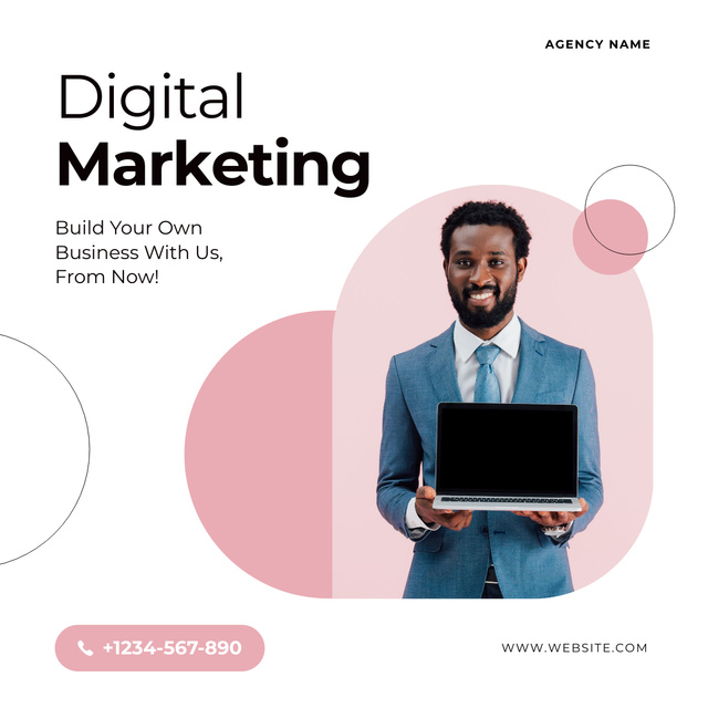 Young African American Man Offers Marketing Agency Services LinkedIn post Design Template