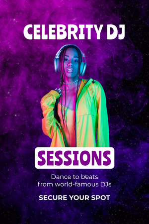 Ontwerpsjabloon van Pinterest van Aankondiging van feest met vrouwelijke Afro-Amerikaanse DJ