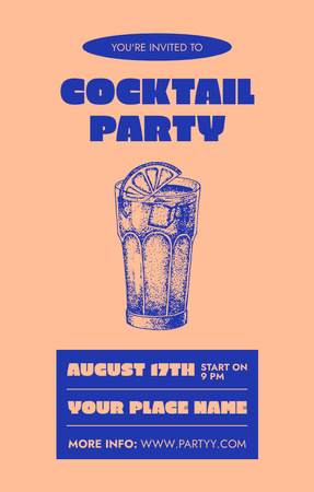 Реклама летней вечеринки с коктейлями в минималистском синем цвете Invitation 4.6x7.2in – шаблон для дизайна