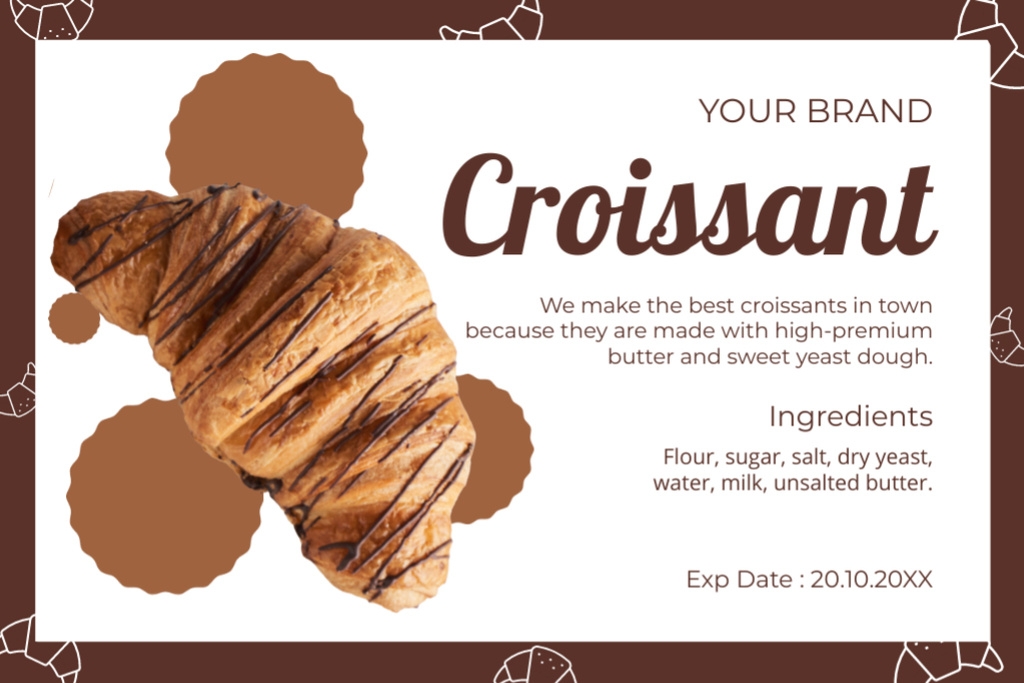 White and Brown Tag for Croissants Retail Label Tasarım Şablonu