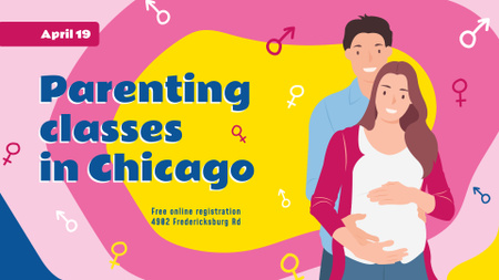 Ontwerpsjabloon van FB event cover van Klassen voor ouderschap Zwangere vrouw en echtgenoot