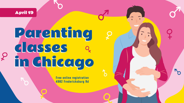 Parenting Classes Pregnant Woman and Husband FB event cover – шаблон для дизайна
