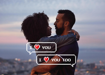 Couple in city hugging on Valentine's Day Card Design Template