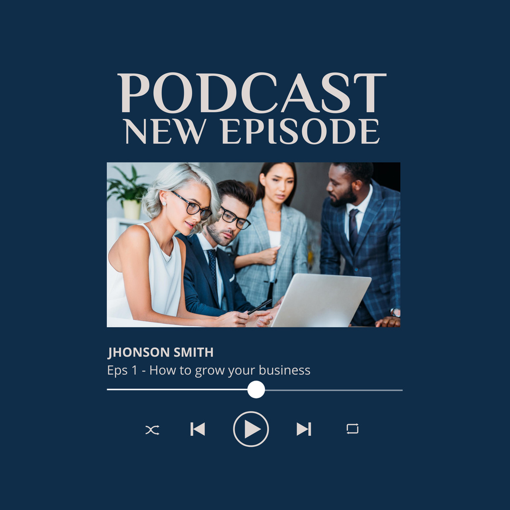 Designvorlage Podcast Episode Announcement about Business Development für Podcast Cover
