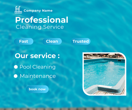 Offer of Professional Pool Cleaning Services with Blue Clear Water Facebook Design Template