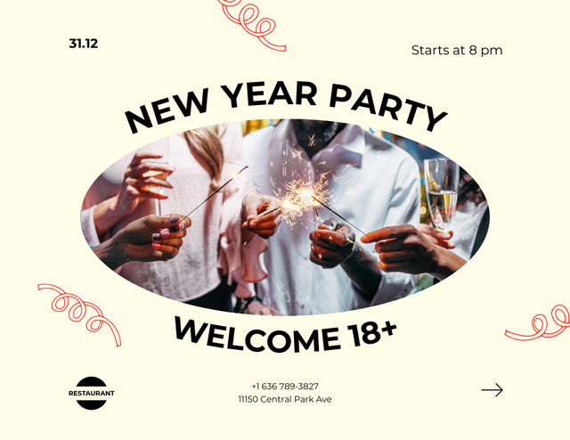 People with Sparklers on New Year Party Celebrating Together Flyer 8.5x11in Horizontal Design Template
