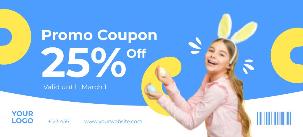 Easter Holiday Promotion with Cute Girl in Ears Coupon 3.75x8.25in Tasarım Şablonu